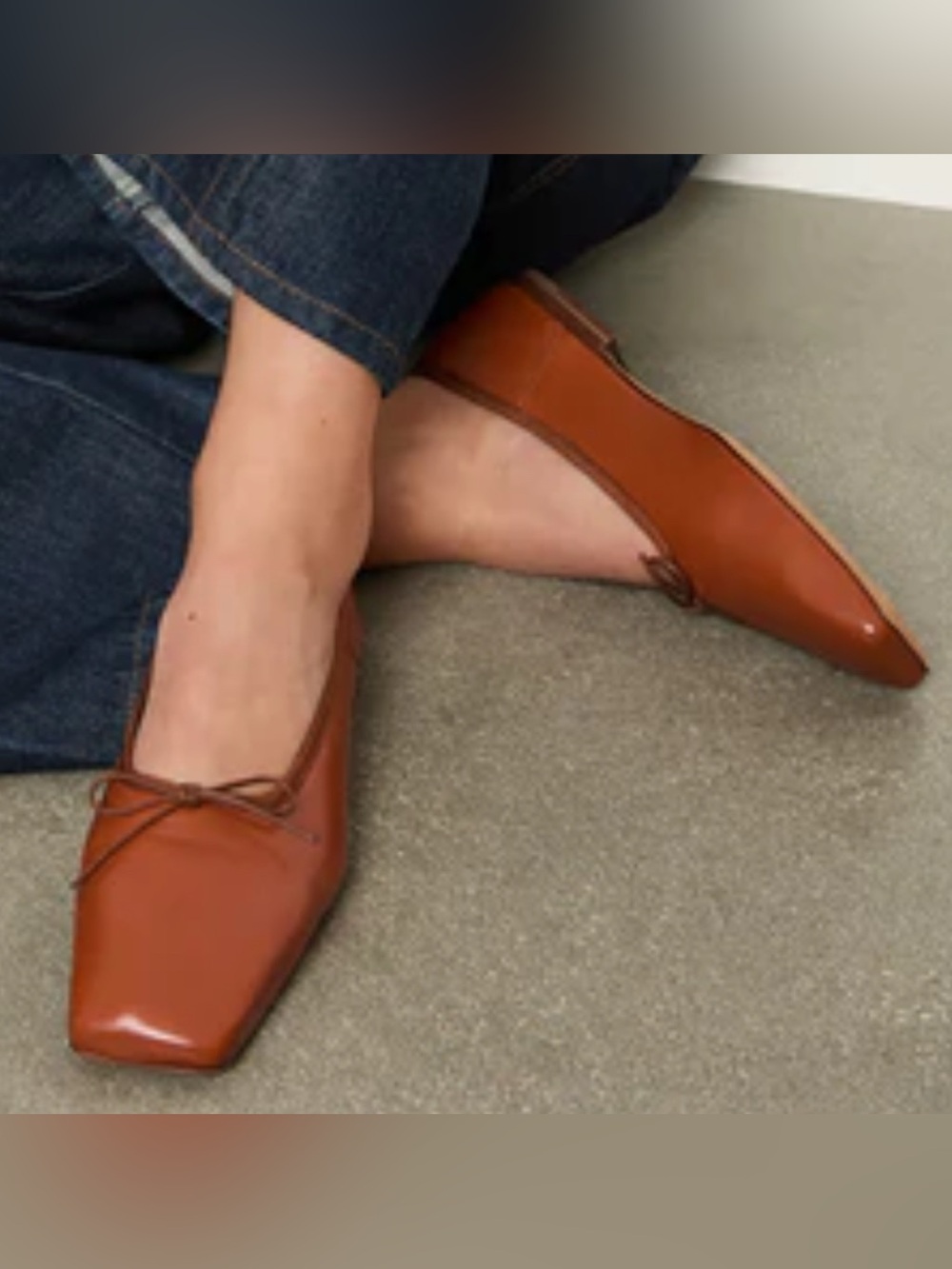 Mansur Gavriel Terracotta Square-Toe Leather Ballet Flats